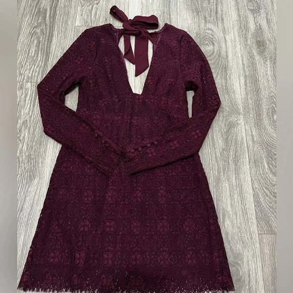 NWT Free People HONEY HONEY Lace Long Sleeve Minidress in Potent Purple - Size 4 - Picture 5 of 12